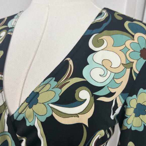 VTG Byer Top Womens Medium Black Retro Floral Wrap Stretch Y2K Boho Fairygrunge - Picture 3 of 11